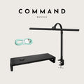 Command Bundle: Command monitor riser, braided cable, and the Arc clamp desk lamp arched overhead